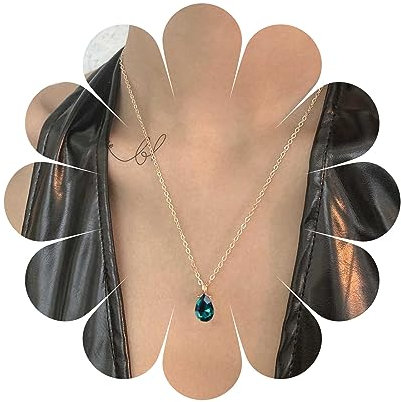 Yheakne Vintage Smaragdgrünes Halsband Halskette Gold Tropfen Smaragd Kristall Halskette Minimal Anhänger Halskette Kette Schmuck Für Frauen Und Mädchen (oval)