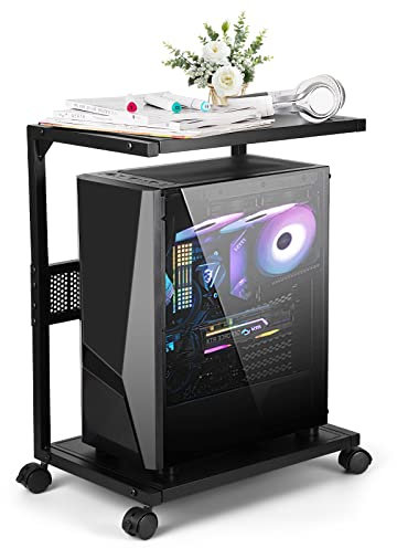 Bfttlity PC Stand - 2-Tier Metal Computer Tower Stand With Locking Caster Wheels Suitable for Most CPU (S)