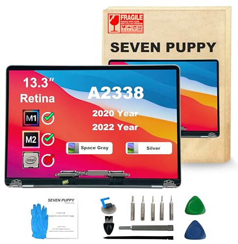 seven puppy (Argento) Schermo di Ricambio per PRO M1 Retina 13.3 A2338 EMC 3578 MYD83 MYD92 MYDA2 MYDC2 Full LED Display Assembly