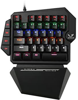 WE Gamium - Tastiera Gamer cablata meccanica, formato 1 mano, 35 tasti, 4 tasti macro, blu switch, retroilluminazione, poggia-mano, cavo 1,6 m, nero