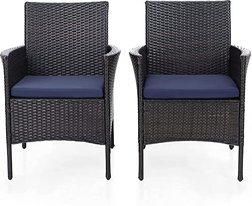 PHI VILLA Gartensessel 2er Set Wetterfest Gartenstühle Outdoor Rattan Stühle, Moderne Gepolsterte Balkonstühle mit abnehmbarem Kissen für Terrasse, Deck, Veranda, Balkon