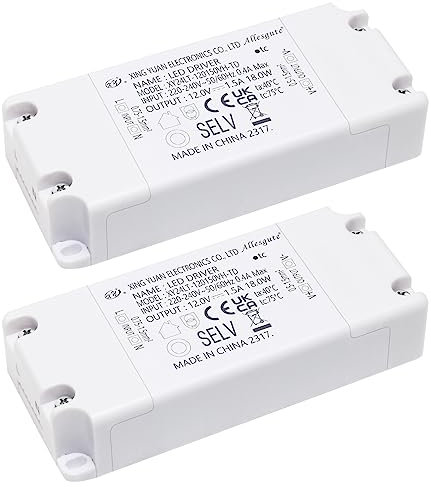 2er LED Trafo 12V 18W 1.5A Transformator,12V Netzteil Kein Flimmern, Trafo 230v auf 12v Für MR11 G4 MR16 GU5.3 Lampe Lichtstreifen