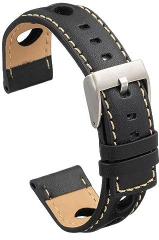 diloy Uhrenarmband Rindsleder perforiert Rallye Racing Stil – Sportliches Design – Größen 20mm 22mm 24mm – Schwarz, Braun, Bordeaux oder Marineblau P355 Schwarz 22mm