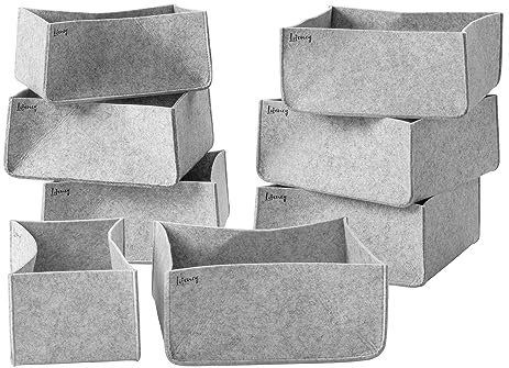 LIFENEY Aufbewahrungsbox 8er Set – Schrank Organizer aus der Serie Organize your closet – Für Stauraum & Ordnung im Kleiderschrank – 6x 12x27x25 cm & 2x 12x27x15 cm, Material: Filz