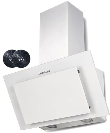 PKM Schräghaube S13-60 | Kopffreihaube | Dunstabzugshaube | 60cm Breite | matt schwarz oder weiß | 3 Leistungsstufen | Abluft | Umluft [Energieklasse B] (Weiß + Filter)