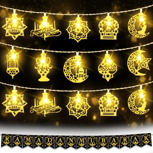 BOLWEO Lichterkette,Ramadan Deko Lichterkette Batterie Timer 3m/9.8ft 20 LEDs, Eid Ramadan Mubarak Dekorationen für Haus Garten Terrasse Innen Außen