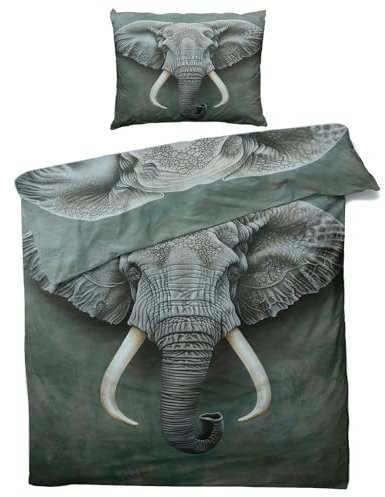 MOBEITI Elefanten Bettwäsche 135x200, Tiere Wendebettwäsche, Weiche Kuschelige Mikrofaser Bettbezug Set 2teilig, 1 Kissenbezug 80x80, mit Reißverschluss -MO&258