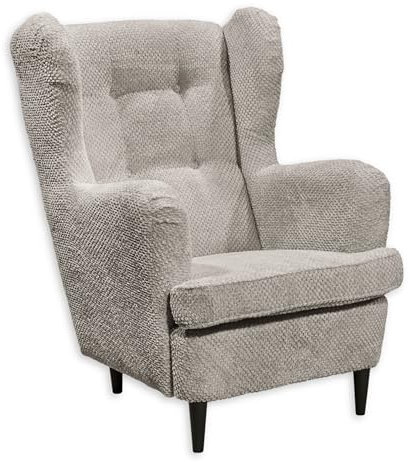OSKAR Ohrensessel mit geknöpfter Polsterung, Taupe - Vintage Wohnzimmer Sessel mit Massivholz Füßen - 78 x 102 x 98 cm (B/H/T)