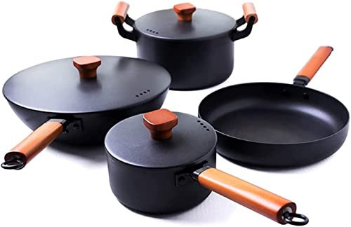 DDKYHU Juego de Utensilios de Cocina de 7 Piezas, Olla de Hierro Fundido, sartén sin Recubrimiento para el hogar, Juego de inducción Antiadherente Adecuado para Utensilios de Cocina Característica: