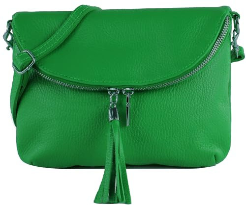 modamoda de T07L / T139L Damen Leder kleine Umhängetasche 2 Modelle handmade in Italy, Farbe:Blattgrün