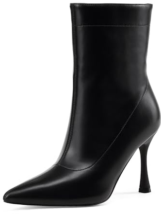 Elisabet Tang Ladies Dress Ankle boots 3.5IN Pointed toe - Mid Heel Stiletto Work Booties for Women Trendy Short Boots black patent matte size 9