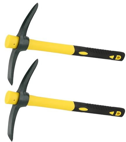 SEUICYNE 2 Stück Robust Spitzhacke Kreuzhacke Gartenhacke mit Stahl Geschmiedetem Kopf und 38cm Kunststoffbeschichteter Fiberglas-Griff Flachhacke für Camping Prospektion Jagd Gartenarbeit