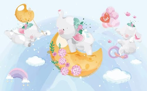 Papier peint panoramique Enfants - Lapins Lune - Largeur 130 cm x Hauteur 81 cm