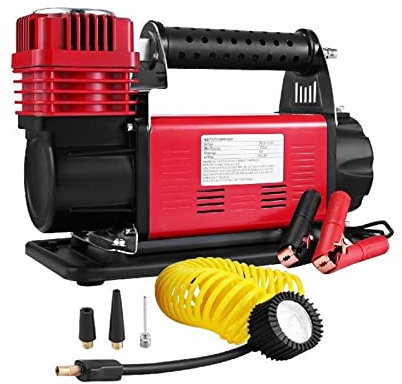 Compresseur d'air portable, pompe à air de pneu de voiture 160L/M 150 PSI, gonfleur automatique à un étage for SUV, camping-cars, vélos Pour les débutants en bricolage