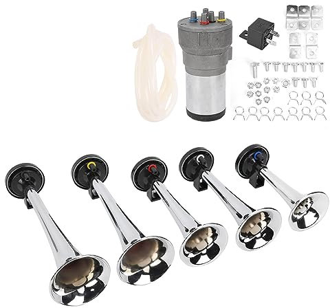 Train Horn, 5 Trumpet Set Air Horn Train Horns with Compressor for Trains Ships