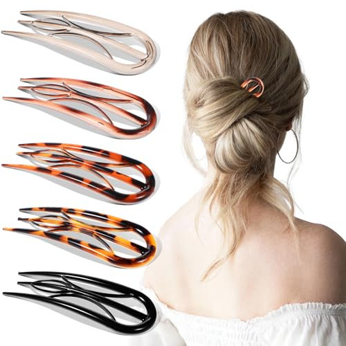 Tyqour 5Pcs French Hair Clips, U Shaped Hair Pins For Styling, No Slip French Hair Pins, French Twist Clips For Girls Women