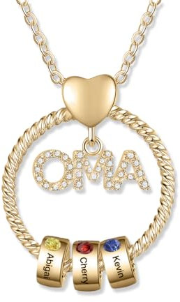 lorajewel Personalisierte OMA MAMA Halskette Kette mit 1-6 Namen Geburtsstein Silber Gold Anhänger Damen Halskette Geschenk für OMA MAMA Weihnachten Muttertag (OMA-gold-3 name)