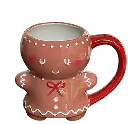 Gingerbread Man Ceramic Coffee Mug - 280ml Cute Hot Chocolate Cup With Handle for Family Friends - Winter Theme