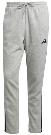 adidas Men's Essentials Three Stripes Fleece Pant Open Hem, Medium Grey Heather/Black, XS