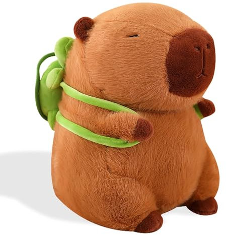 SHUOHONG Niedlichen Capybara Plushies, Wasserschwein Plüschtier mit Schildkrötenrucksack, Simulation Tier Capybara Puppen, Süße Kuscheltiere, für Home Deko Kinder Geschenk