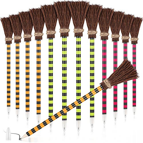 Orolotay Halloween Hexenbesen Bleistift Hexenbesen Stifte Zauberer Bleistift Besen Schreibstifte (12 StüCk)