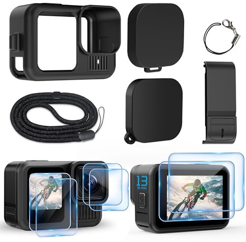 OKFUN Silicone Sleeve Case for Go Pro Hero 13 Black,6PCS Screen&Protector Battery Replace Side Cover&Lens Cap& Lanyard,Accessories Kit Only fit Hero13 Black