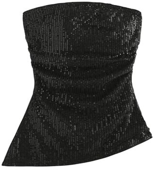 GORGLITTER Damen Tube Tops Pailletten-Dekor Sommer Top Oberteile Asymmetrisch Bandeau-Top Sommer Trägerloses Crop Top Elegant Ärmellos Freizeittop Schwarz M
