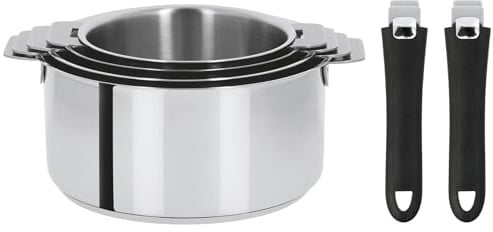 Cristel - Série de 4 casseroles Mutine amovibles Ø14 - Ø16 - Ø18 - Ø20 cm + 2 poignées amovibles noires - Cristel