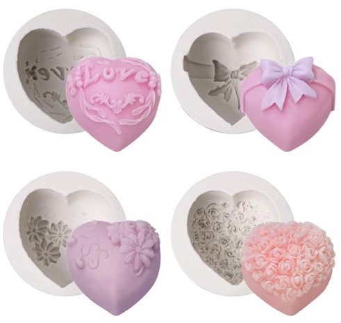 Fizdoqg Kerzen Silikonformen 4 Stück Silikonform Blumen Seifenformen Silikon Fondant Formen, Blume Silikon Seife Form für DIY Seife, Jelly, Selbstgemachte Wachskerzen (C)