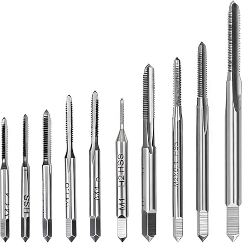 CYSFETENA 10 Stück M1 bis M3,5 Mini Gewindebohrer Set, Gewindeschneider M2 aus Schnellarbeitsstahl, Standard Gewindebohrer Set für Bearbeitung von Muttern auf Werkzeugmaschinen