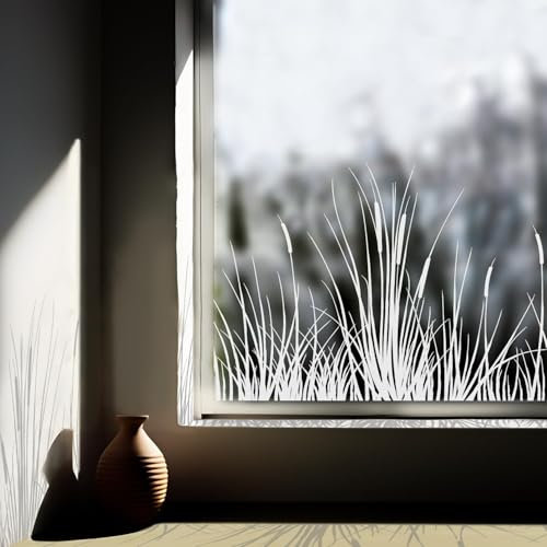 Funlife Fensterfolie Blickdicht, Blumen Glasfolie Selbstklebend, Weiß Pflanze Statische Fensterfolie Fenster Deko für Wohnzimmer Schlafzimmer Küche Bad, EIN Grasland