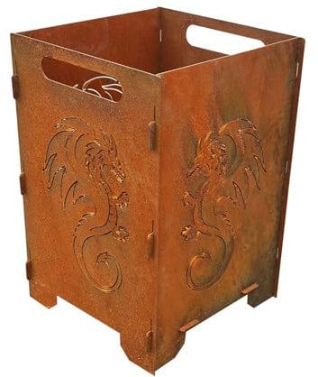 Feuerkorb Drache 60cm Edelrost Feuerdrache Feuerstelle Feuersäule Feuerschale Feuertonne Kamin Ofen Gartendeko Wetterfest Rost Metall (Feuerkorb Drache A 60cm)