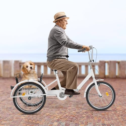 Dreirad-Fahrrad 3-Rad-Fahrrad für Erwachsene Erwachsene Dreirad mit Einkaufskorb Erwachsenendreirad Tricycle für Erwachsene und Senioren Höhenverstellbar (Weiß)