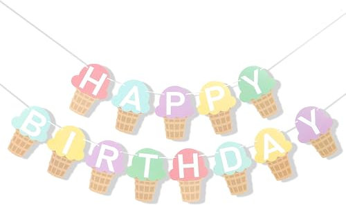 Eiscreme-Banner zum Geburtstag, Buntes Geburtstagsbanner mit Eiscreme, Süßes Sommer-Geburtstagsparty-Banner, Hängende Eiscreme-Dekoration für Kinder Babyparty Sommerparty Tropenparty