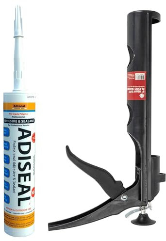 Clear Adhesive & Silicone Sealant 290ml + Caulk Gun – Strong Waterproof Bond for Sealing, Fixing & DIY – Flexible Clear Silicone Adhesive for Indoor, Outdoor, Glass, Bathroom, & Construction Use
