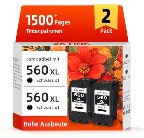 Skyink PG-560XL Tintenpatrone Ersatz für Canon Druckerpatronen 560 XL PG560 | Kompatibel für PG560XL Patrone für TS5350 TS5350i TS5350a TS5351 TS5352 TS5353 TS7450 TS7450i TS7451 TS7450a Schwarz 2-Pack