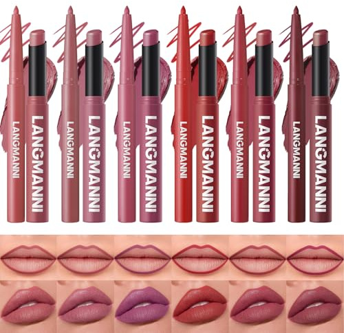 LANGMANNI 12-tlg. Samt-Matte Lippen Set TIEFE NUANCEN • 6 Konturenstifte + 6 Lippenstifte • Präzisions-Sculpting & Langzeithalt • Premium-Geschenk für Beauty-Enthusiasten(#B)