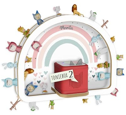 Holzura Tonie Regal Personalisiert, Magnetischer Rahmen Toniebox Regal für Tonies und Toniebox 2, Regenbogen