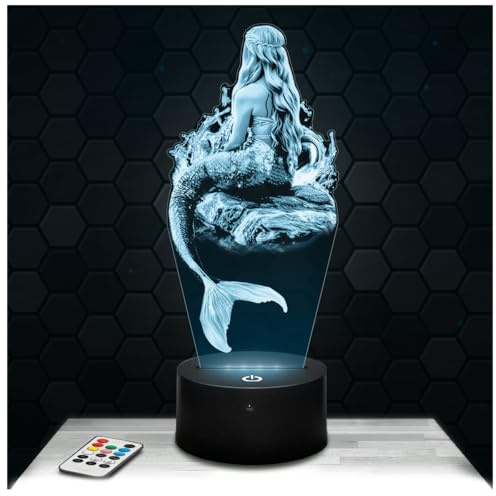 Lampephoto.fr - Lampe Meerjungfrau Mermaid 3D Touch Nachtlicht | Made in France, Sockel & Größe wählbar, dimmbar, Batterie/USB, HD-Lasergravur, Geschenk für Sie & Ihn