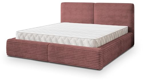 Masseno Polsterbett FELURO T 180x200 cm, Doppelbett, Bettkasten, Stauraum, Lattenrost Und Kopfteil - Rosa, TILIA 62