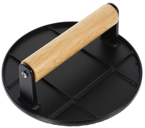 Aluminiumlegierungspresse mit Holzgriff, Schwarze Runde Burgerpresse