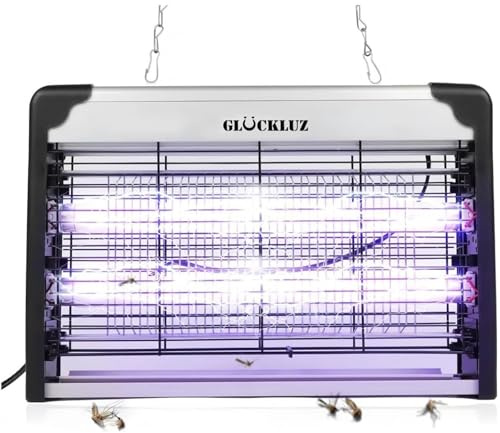 Glückluz Lámpara Mata Mosquitos Eléctrico,Potente Antimosquitos Mata Mosacs | Tubo UV actualizado 365‑395 nm|20W alta potencia|cobertura hasta 100㎡|resistente al agua|uso interior y exterior