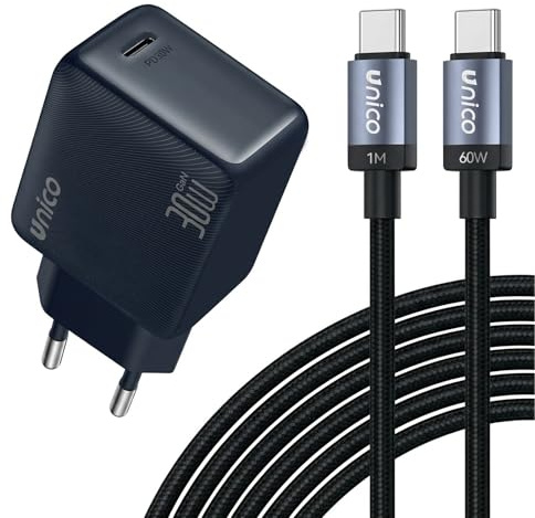 30W Cargador Carga Rapida para iPhone 17 16 15 iPad 10 Generación, Cargador USB C - Tipo C Adaptador con 60W Cable USB C 1M