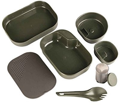 Mil-Tec 7-Tlg. Essgeschirr Oliv, Kunststoff, Camping-Messer-Set, Messkit, 7 Personen, Olive
