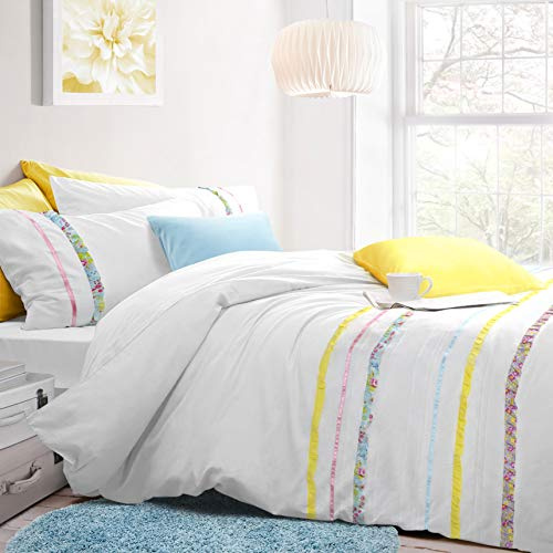 Intimates Luxury White Floral Ruffles Pintuck/Pleated Double Bedding Duvet Cover Set 150 Thread Count