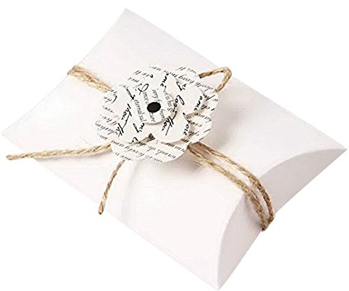 50pz Portaconfetti Cuscino Bianco Con Fiore In Carta Kraft Corda DI Canapa