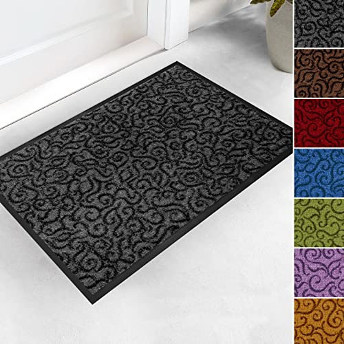 etm Design Schmutzfangmatte mit Schnörkelmuster für Eingangsbereich | Fußmatte in vielen Größen und Farben | grau 90x150 cm