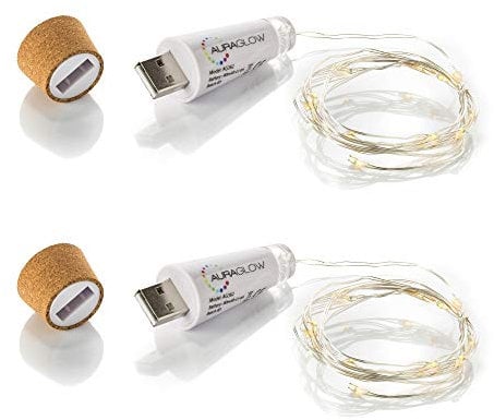 Auraglow wiederaufladbare USB-Flasche Cork Wire Fairy String Licht mit 15 LEDs, Doppelpack