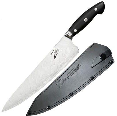 Zelite Infinity Küchenmesser 25cm – Executive-Plus-Serie – 45-lagiges Damastmesser aus Japanischem AUS-10 Super-stahl – mit Tiefer 60mm Schneide und Lederscheide