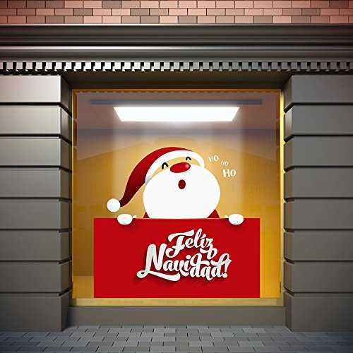 Vinilo Para Escaparates Decoración Navidad Feliz Navidad Papa Noel | 100 cm de largo x 100 cm de alto | Vinilo Adhesivo | Decora tu escaparate | Pegatinas Adhesivas Escaparate | Vinilos para negocios